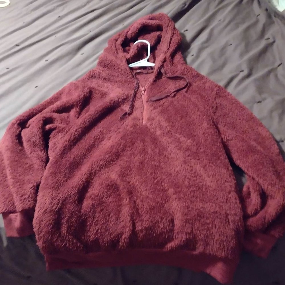 Womens hooded long sleeved sweater XL Red Full Zip
